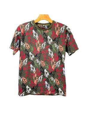 Jim Thompson Junior Horses Multicolored All Over Print Crew Neck T Shirt Size L